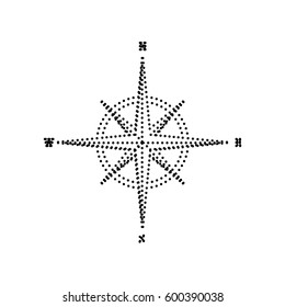 Wind rose sign. Vector. Black dotted icon on white background. Isolated.