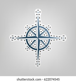 Wind rose sign. Vector. Blue icon with outline for cutting out at gray background.
