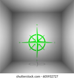 Wind rose sign. Vector. Green icon with shadow in the room.