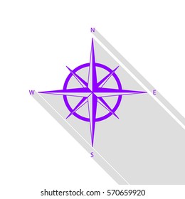 Wind rose sign. Violet icon with flat style shadow path.