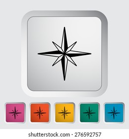 Wind rose. Single flat icon on the button. Vector illustration.