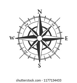 Wind rose vector illustration. Nautical compass icon isolated on white background. Design element for marine theme and heraldry. EPS 10.
