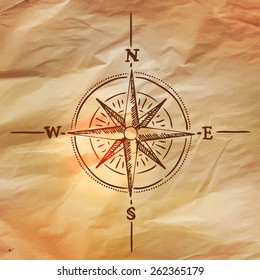 Wind rose, vector illustration in vintage style over old paper