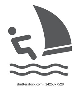 Wind sail surf glyph icon, sport and water, sailing sportsman sign, vector graphics, a solid pattern on a white background, eps 10.