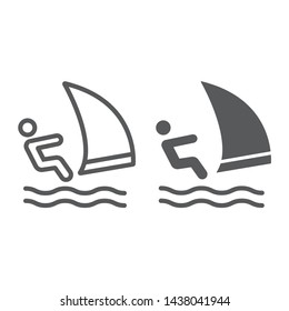 Wind sail surf line and glyph icon, sport and water, sailing sportsman sign, vector graphics, a linear pattern on a white background, eps 10.
