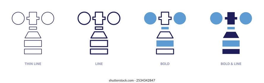 Icono de sensor de viento en 4 estilos diferentes. Línea delgada, línea, negrita y línea negrita. Estilo duotono. Trazo editable.