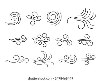 wind set icon black element isolated white background