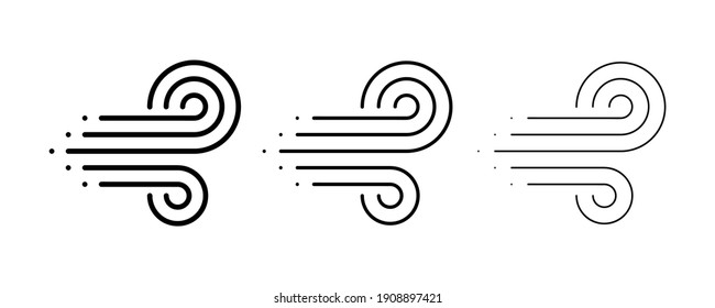 Wind set icon of different thickness. Wind icon vector. Wind cloudy logo illustration. Modern simple line art design on white background.