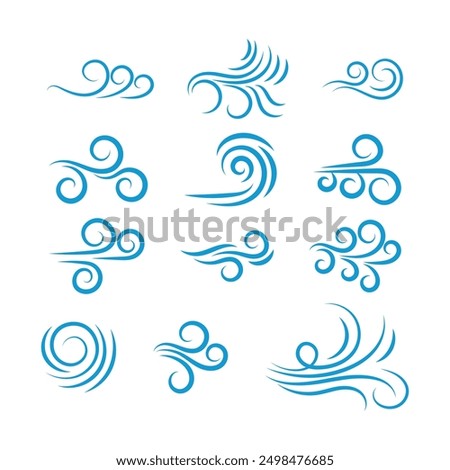 wind set icon logo blue design vector isolated white background
