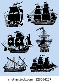 Wind ships isolated on the blue background