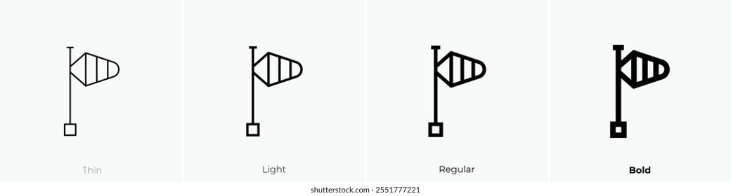 Icono de signo de viento. Diseño de estilo delgado, ligero, regular y audaz aislado sobre fondo blanco