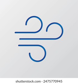 Wind simple icon. Flat design. Paper cut design. Cutted blue symbol with shadow. Gray background.ai