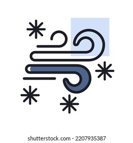 Wind snow snowstorm vector isolated icon. Winter sign. Graph symbol for travel and tourism web site and apps design, logo, app, UI