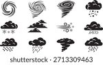 Wind snow storm cloud and tornado weather elements nature illustration