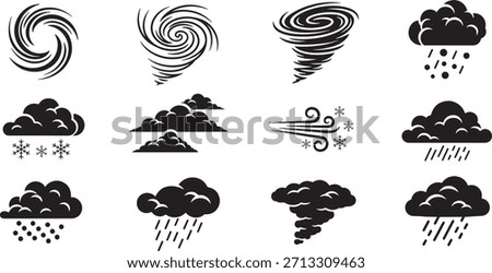Wind snow storm cloud and tornado weather elements nature illustration