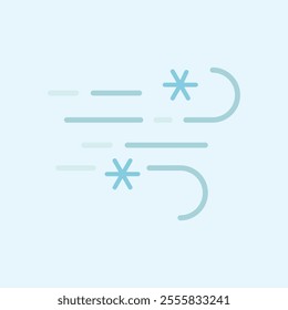 Wind and Snowflakes with speed lines filled vector icon. Clean and minimalistic winter weather icon.