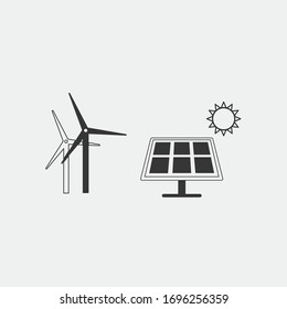 Vektorillustration für Wind- und Solarenergie Symbol für Windmühlen und Solarpaneele - Symbol für elektrische Energie