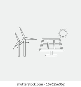 wind and solar energy vector icon windmills and solar panels electrical energy icon