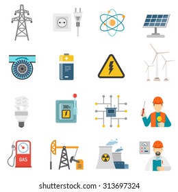 Wind solar and nuclear energy generating systems flat icons set with radiation sign abstract vector isolated illustration