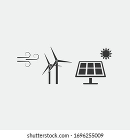 wind and solar power energy vector icon windmill and solar panel