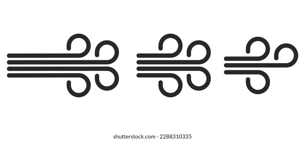 Wind Speed icon set. winds clouds Icon weather forecast pictogram. Wind icon, wind blowing windy weather. Air icons, doodle wind. Winds and clouds weather symbol.