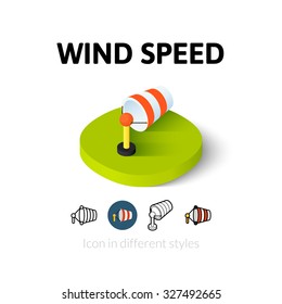 Wind speed icon, vector symbol in flat, outline and isometric style