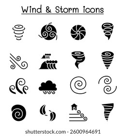 Wind and storm icon set in glyph style