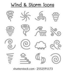 Wind  storm icon set in thin line style