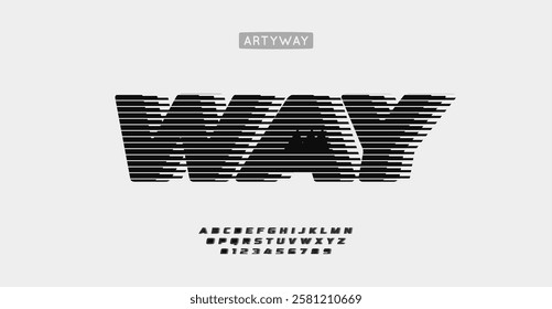 Wind striped letters, bold dynamic typography, modern racing font with clean lines for edgy velocity logos, tech and automotive branding, contemporary visual identity. Vector typeset.