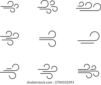 Wind stroke outline icon isolated on transparent background flat vector illustration. Air sign icon. Pixel perfect. Hand drawn Wind icon set. Blowing wind outline icons. 