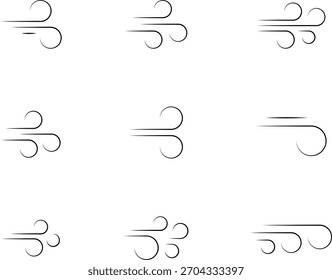 Wind stroke outline icon isolated on transparent background flat vector illustration. Air sign icon. Pixel perfect. Hand drawn Wind icon set. Blowing wind outline icons. 