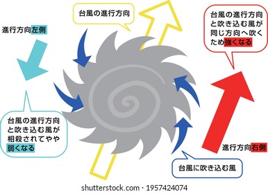 The wind is stronger on the right side in the direction of travel of the typhoon
