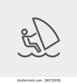 Wind surfing icon thin line for web and mobile, modern minimalistic flat design. Vector dark grey icon on light grey background.