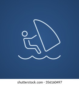 Wind surfing line icon for web, mobile and infographics. Vector light blue icon isolated on blue background.