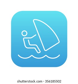 Wind surfing line icon for web, mobile and infographics. Vector white icon on the blue gradient square with rounded corners isolated on white background.
