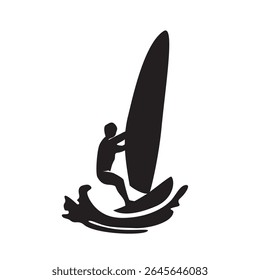 wind surfing silhouette design. extreme sport in the sea.