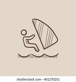 Wind surfing sketch icon.
