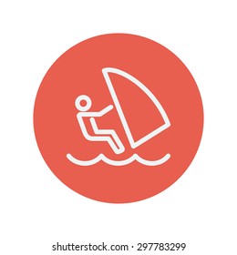 Wind surfing thin line icon for web and mobile minimalistic flat design. Vector white icon inside the red circle.