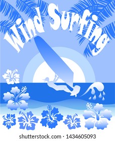 Wind surfing vector illustration in blue colors.