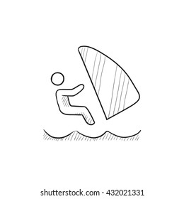 Icono de esbozo vectorial de windsurf aislado en el fondo. Icono de Surf Wind dibujado a mano. Icono de boceto de windsurf para infografía, sitio web o aplicación.