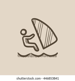 Wind surfing vector sketch icon isolated on background. Hand drawn Wind surfing icon. Wind surfing sketch icon for infographic, website or app.