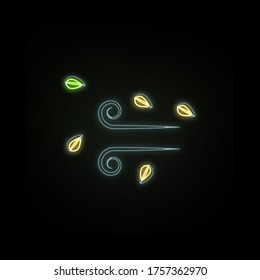 Icono de neón dibujado a mano con influencias del viento. Línea delgada simple, contorno vector de iconos de otoño para ui y ux, sitio web o aplicación móvil