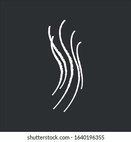 Wind swirl chalk white icon on black background. Cold fresh air. Whirlwind. Good smell, evaporation. Aromatic fragrance. Breeze. Blowing wind spirals. Isolated vector chalkboard illustration