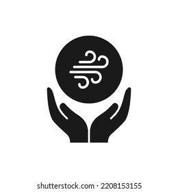Símbolo de viento en la mano icono estilo plano aislado en fondo blanco. Ilustración del vector