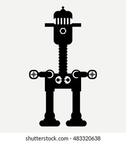 wind up toy robot, retro robot, vector robot silhouette 