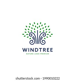 Naturökologie-Logo für Windbaum-Baum, Strichsymbol