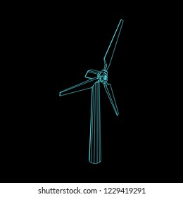 Wind turbin icon. Isolated on black background. Vector outline illustration.