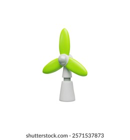 Wind turbine 3D cartoon plastic style vector icon. Green windmill energy power generator. Eco friendly power. Green energy symbol, alternative energy sources, environmental conservation concept