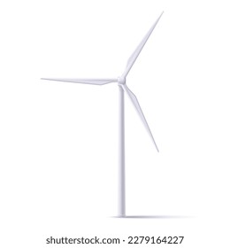 Wind turbine 3d realistic icon, white isolated, alternative wind energy