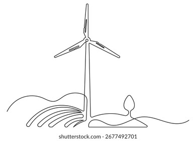 Turbina eólica abstrata desenho de uma linha minimalista isolado moderno design contorno